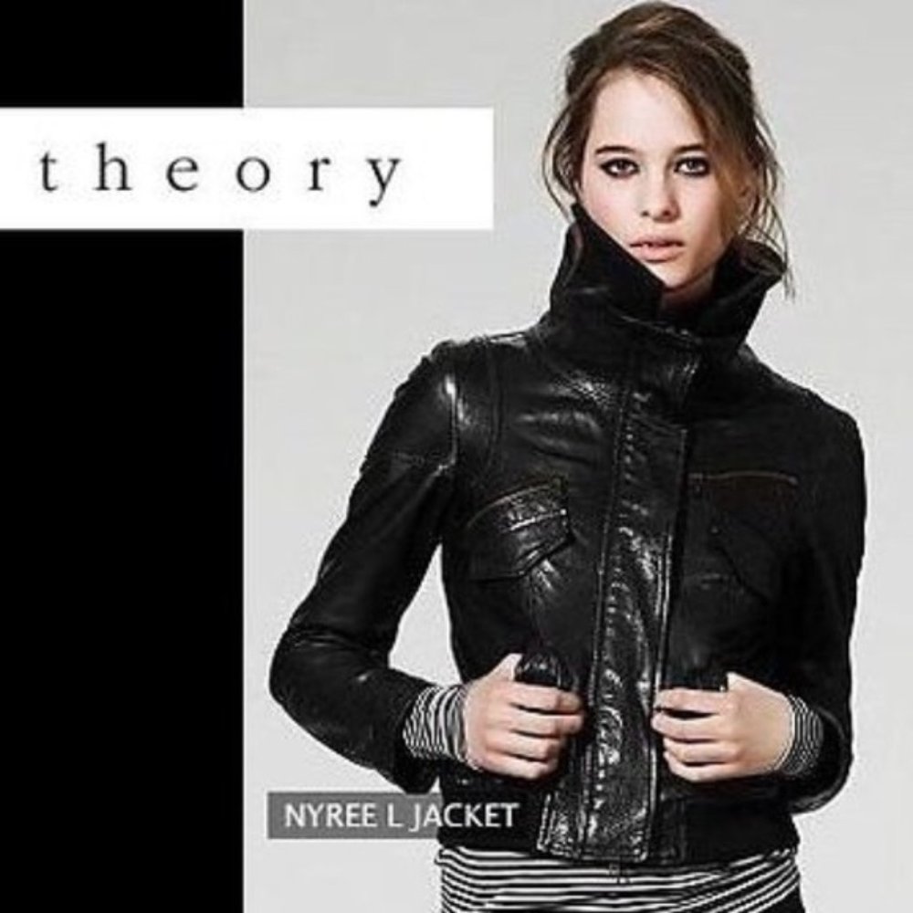 Theory Leather Bomber Jacket Size Medium